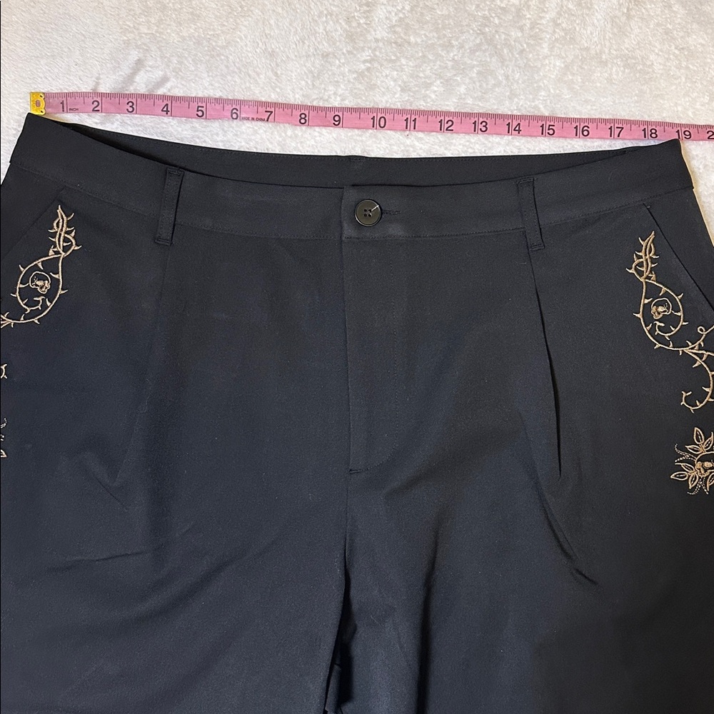 Nwt Disturbia High Rise Embroidered Tapered Tailored Trousers Dark Goth 16 Black - Picture 7 of 10